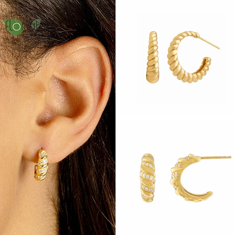 

925 Sterling Silver Needle Vintage Twist Gold Earrings for Women Fashion C Shape Stud Earrings Party Luxury Jewelry Premium Gift