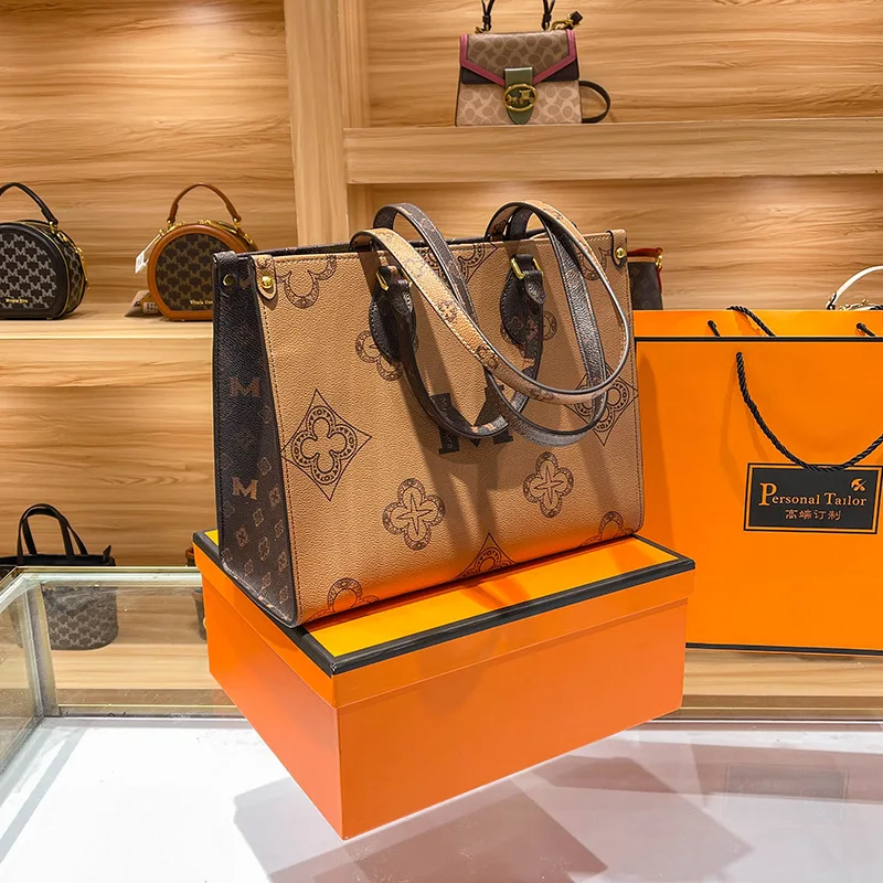 Senkey Style 2024 Autumn And Winter New Double Sided Color Matching Shopping Bag Shoulder Gradient Tote Bag Large Portable Bag