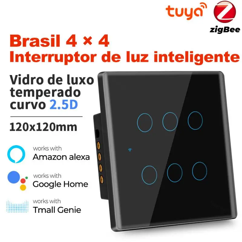 

AUBESS Brazil Tuya Smart Wifi Touch Switch Light 110V 220V 4/6 Gang Neutral Wire Required On Off Timer For Alexa Google Home