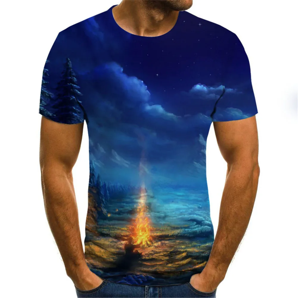 

Natural Scenery Short Sleeve T-shirts Man Print Waves Tshirts for Men Clothing T-shirt Firm Summer Male Clothes Beach Polyester