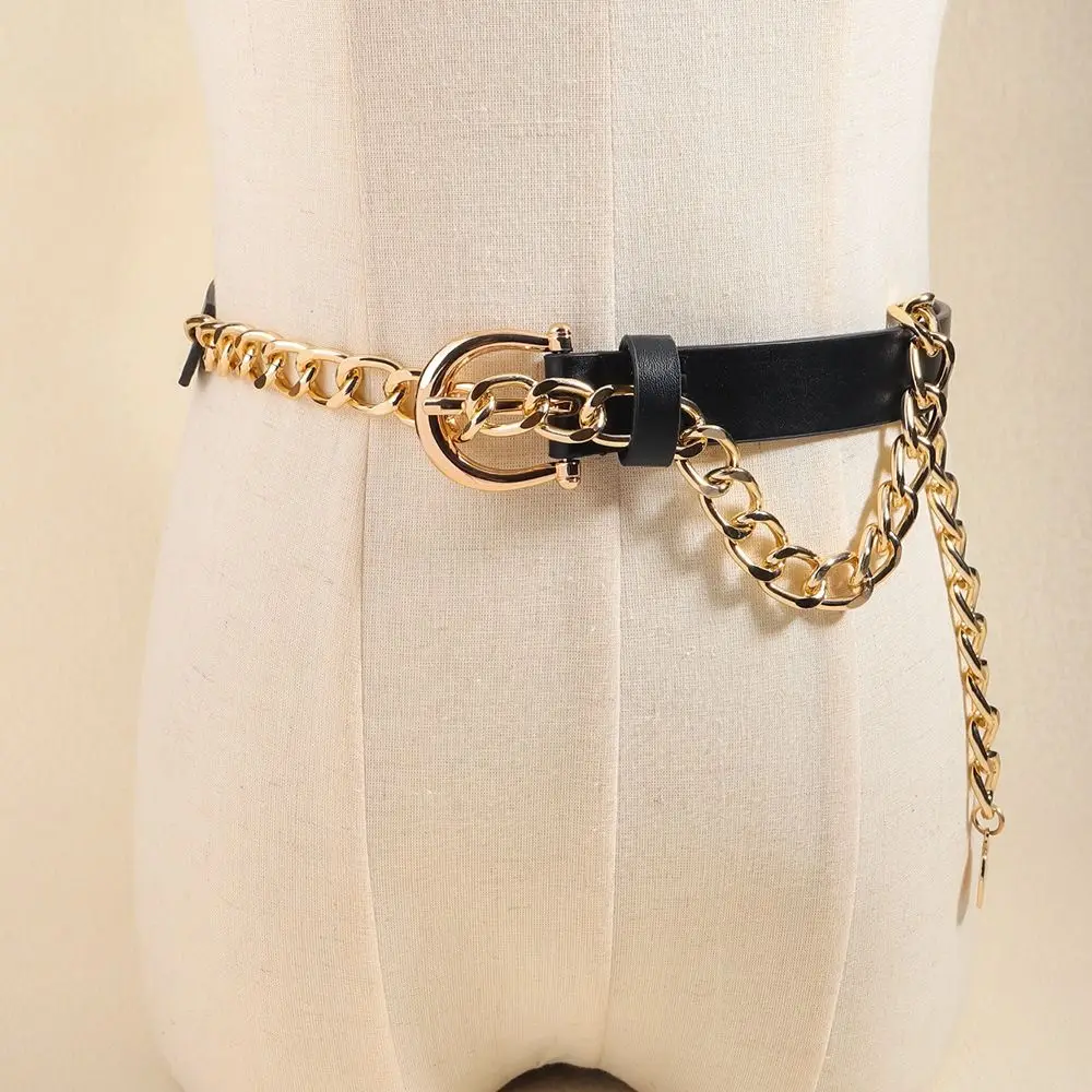 Универсальный ремень из искусственной кожи с металлической пряжкой тонкий