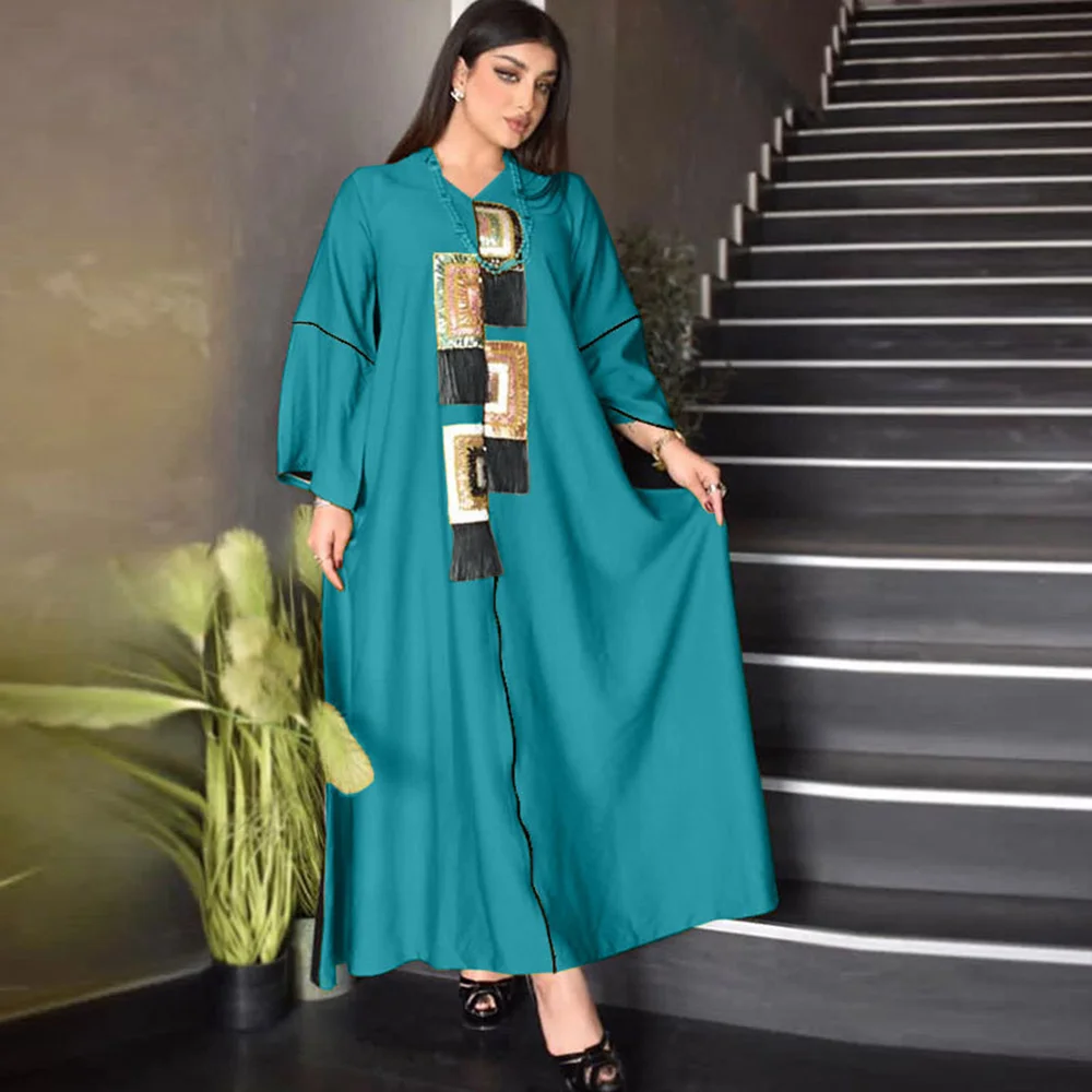 Muslim Fashion Abaya Dress Female Caftan Long Sleeve Kaftan Moroccan Dubai Gown Arabian Jalabiya for Women
