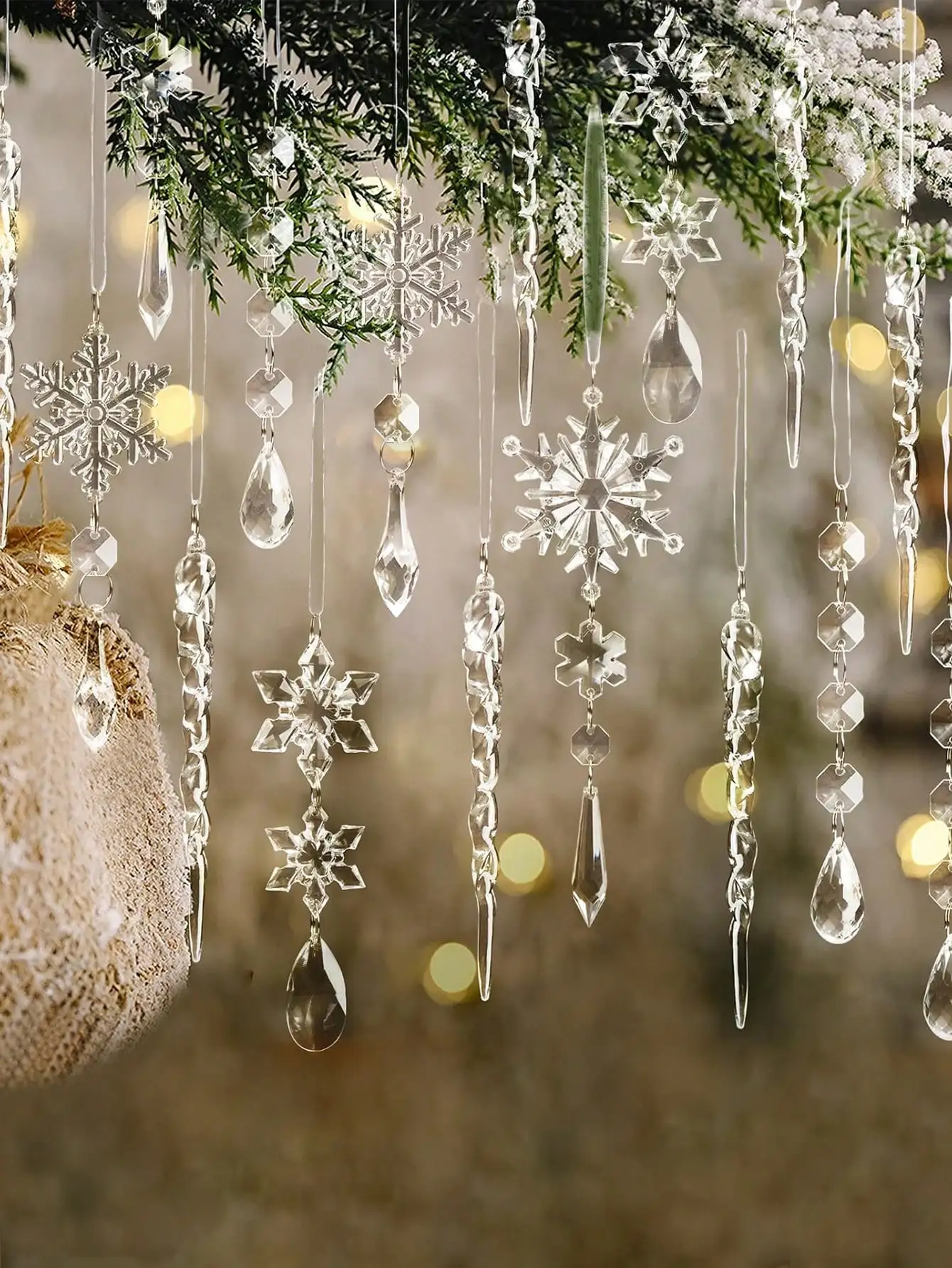 11 Шт. Елочные Украшения Хрустальные Акриловые Снежинки Зимний Новый Год