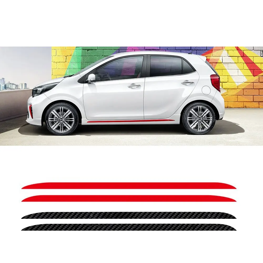 

For KIA Picanto Morning Carbon Fiber Sport Door Side Skirt Stripes Car Styling Body Decor Sticker Auto Accessories Vinyl Decals