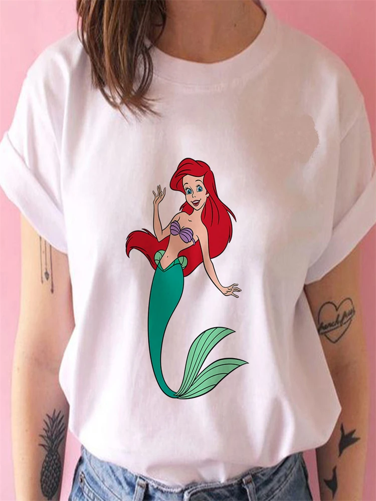 

Disney Hot Sell Women T-Shirts Comfy Dropship Tops The Little Mermaid Series Clothes Harajuku Style Ariel Pattern Female T Shirt