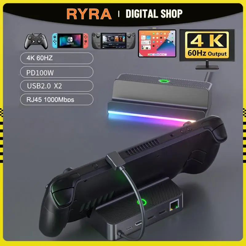 

RYRA Steam Deck Docking Station TV Base Stand 6 In 1 Hub Holder Dock 60Hz HDMI-compatible USB-C RJ45 PD For Steam Deck Console