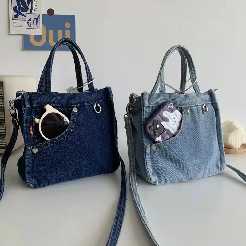 

2023 винтажные изысканные дизайнерские сумочки, однотонные джинсовые универсальные повседневные вместительные маленькие сумки-тоуты для женщин, сумка на плечо