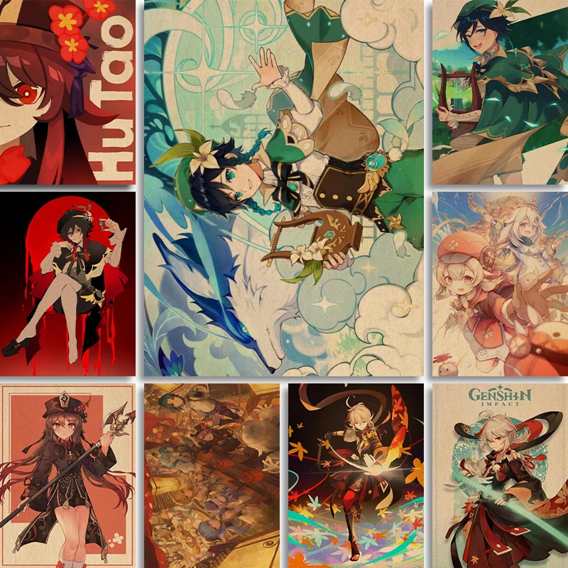 

Design Anime Genshin Impact Canvas Painting Poster Artwork Fancy Wall Sticker for Cafe Bar