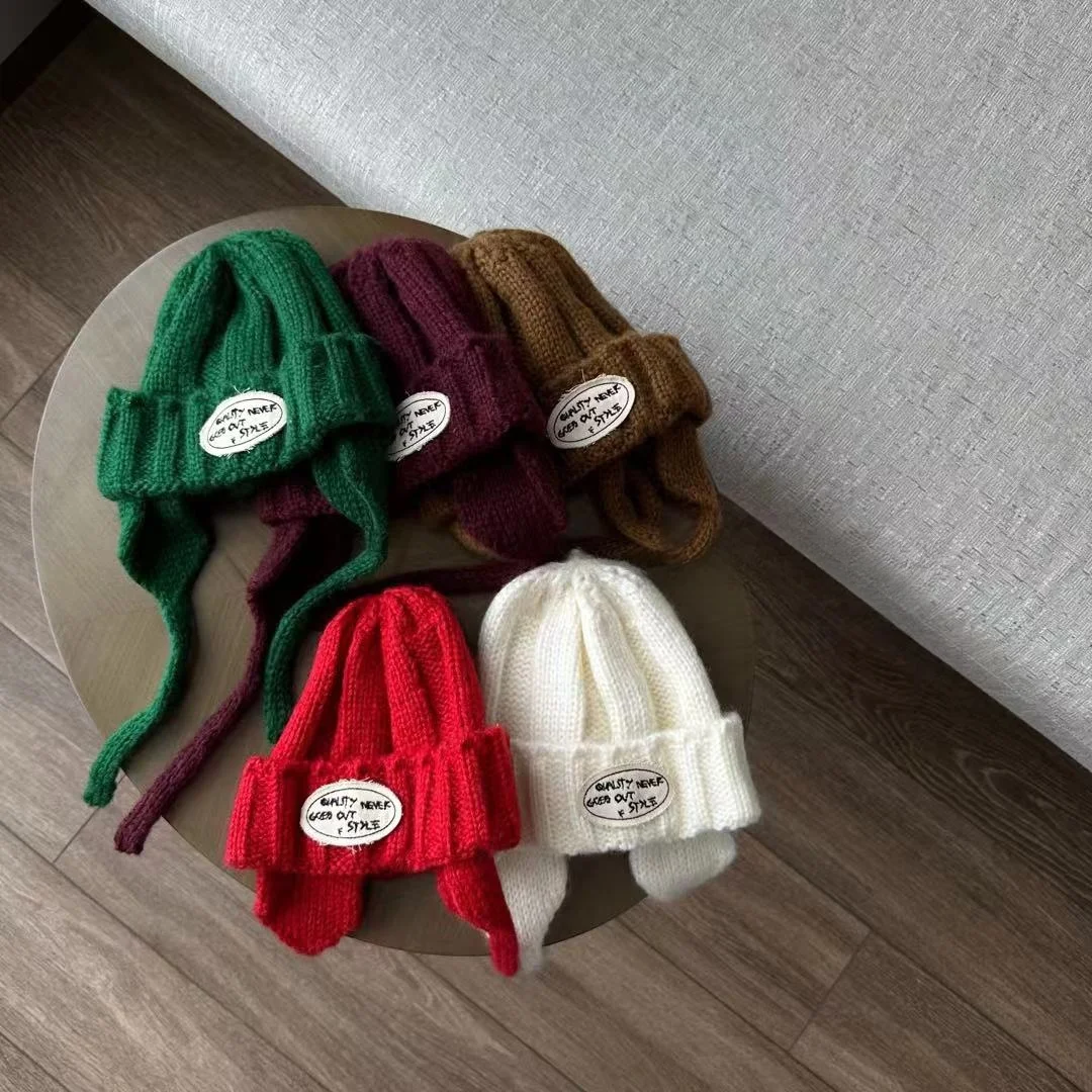 Детская шерстяная шапка KEBEIYA Day с одной буквенной этикеткой вязаная в прямую