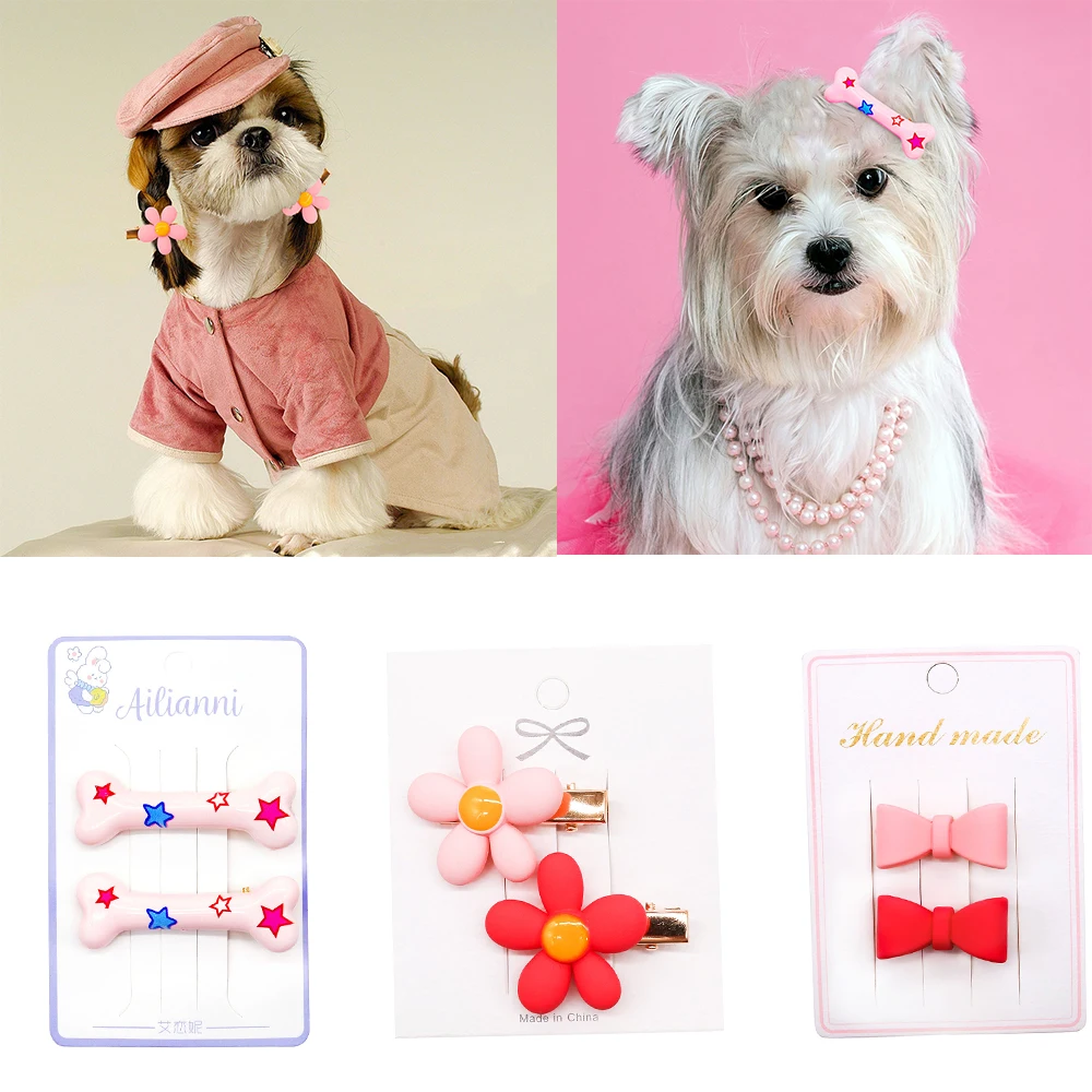 

Summer Dogs Hairpin Pet Pink Flower Heart Bone Hair Clips for Small Dogs Cute Puppy Barretes Girls Pet Hair Grooming Accessories
