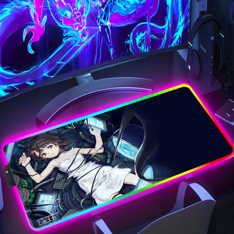 

Large Mouse Pad Rgb Lain Backlight Pc Accessories Backlit Mat Gamer Keyboard Mousepad Anime Desk Protector Xxl Gaming Extended