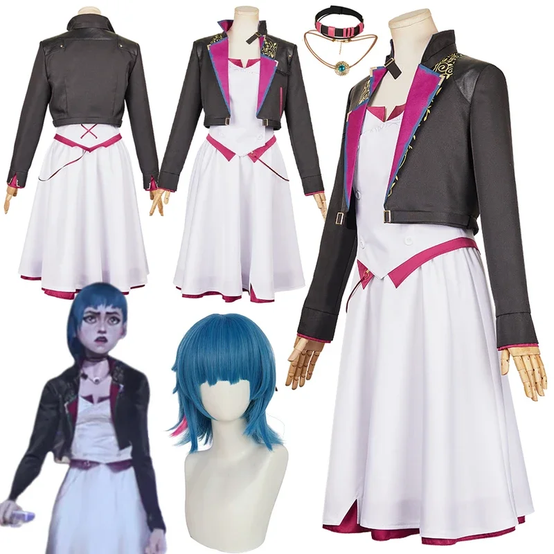 Игра LoL Arcane Jinx Powder Косплей Костюм Ролевая игра Платье с вырезом Наряды для