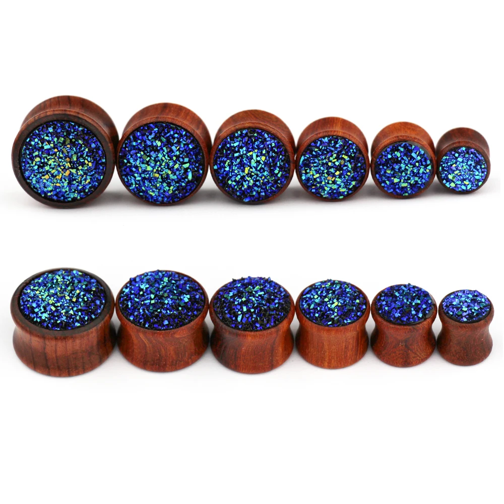 

2Pcs Synthetic Druzy Mineral Stone Double Flared Saddle Ear Gauge Wood Flesh Tunnel Plug Piercing Body Jewelry Expanders14-20Mm
