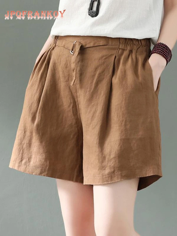 Cotton Shorts Women Loose Joker Casual Slimming Hot Pants Elastic Belt Linen Wide-leg Pants Women Clothing Womens Shorts Short