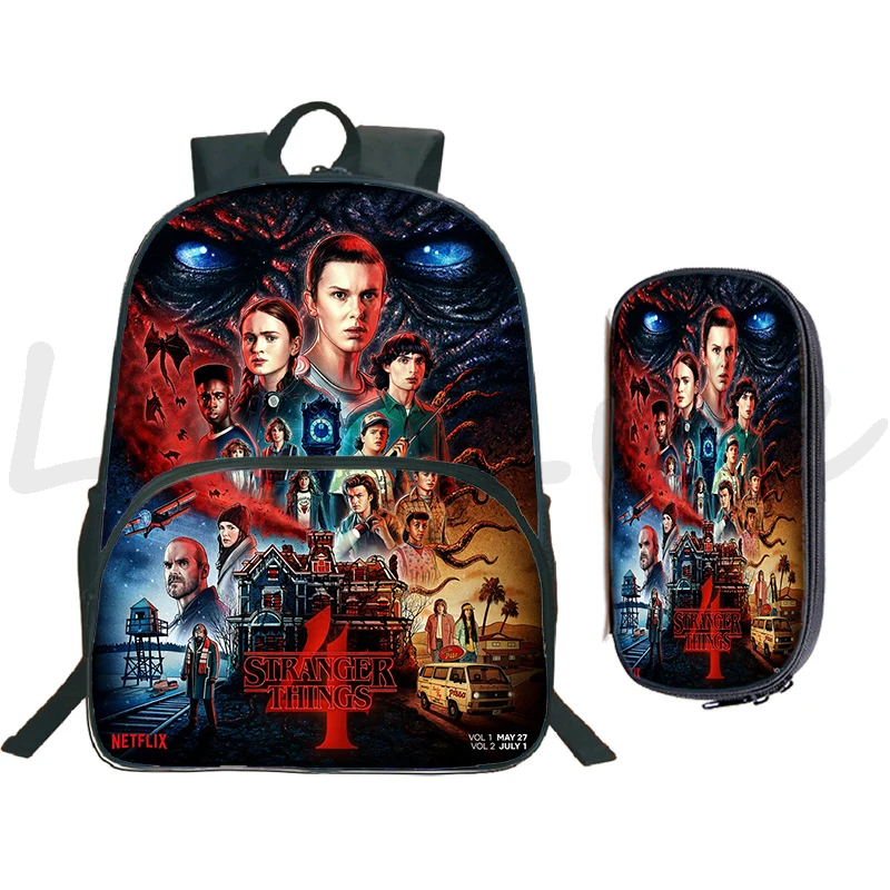 

16Inch School Bag Stranger Things 4 Backpack for Students Boys Girls Bookbag Zip Knapsack Teenage Bagpack Travel Rucksak Mochila