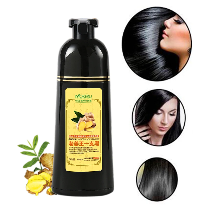 1pc 500ml Mokeru Fast Black Color Dye Organic Ginger Hair Black Dye Shampoo for Women Anti Gray Hair 5 Mins Permanent Dye Black