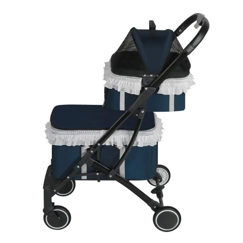 Двухуровневая тележка для домашних животных съемная корзина складная собак