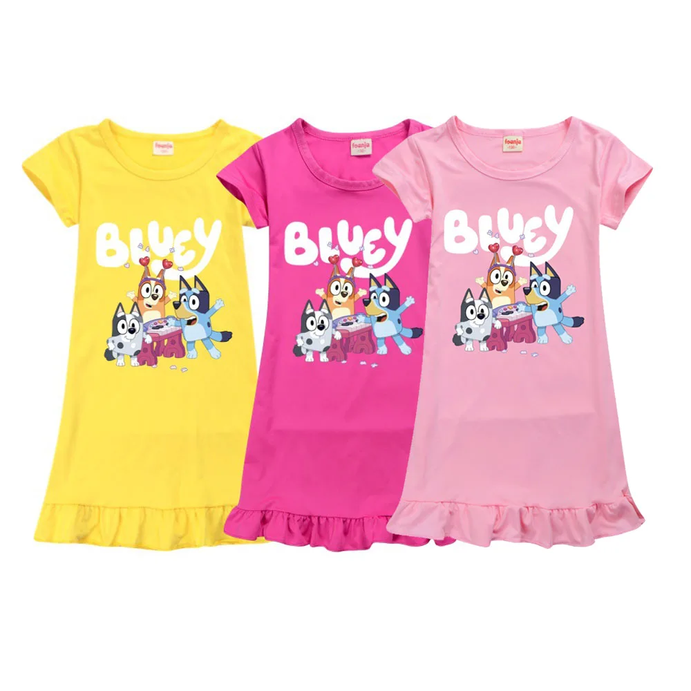 

New Bingoing Blueyed Nightdress Teen Girl Pajamas Dresses Children Cartoon Summer Nightgown Home Clothes Kids Sleepwear Gecelik