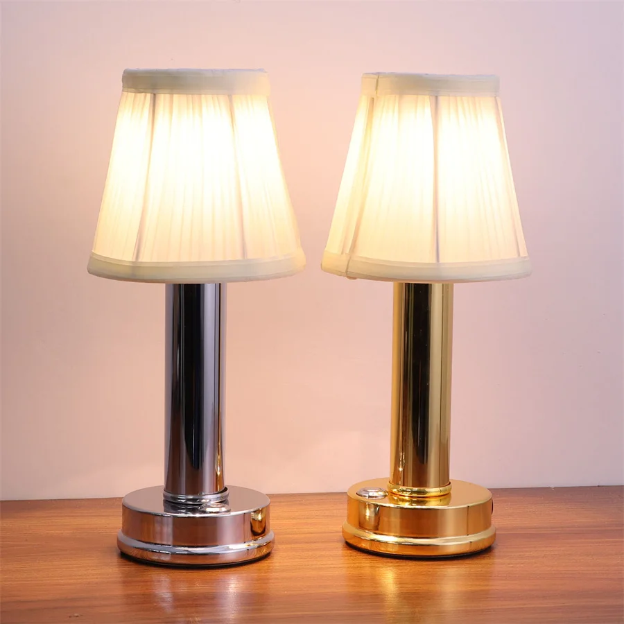 

Cordless Restaurant Bar Table Lamp With Cloth Lampshade Touch Sensor Cafe Bar Dinner Art Desk Lamp Bedroom Bedside Night Light