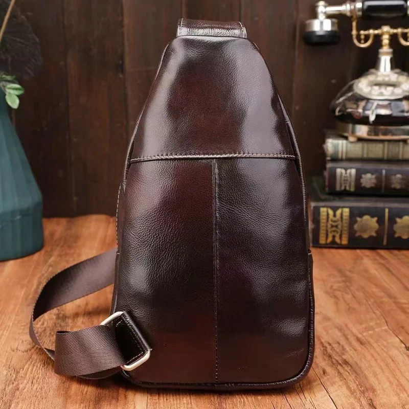 Genuine Leather Large Capacity Men Chest Bag Luxury Cowhide Chest Pack Retro Male Shoulder Crossbody Bag Business Sling Bag
