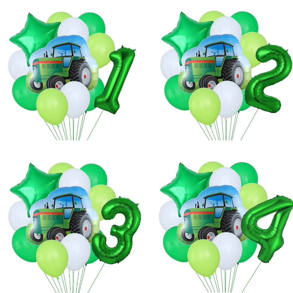 

12pcs Farm Tractor Balloons 30inch Green Number Foil Balloons Excavator Ball Kid Birthday Party Decorations Baby Shower Supplies