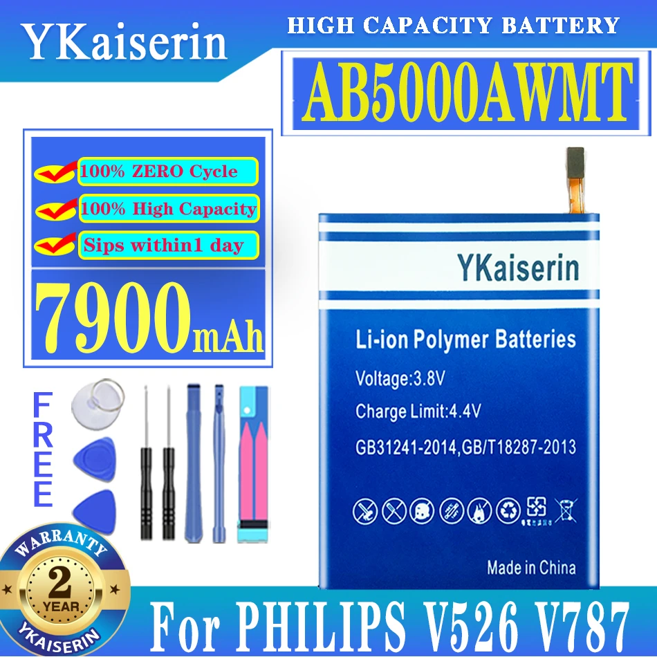 

YKaiserin 100% NEW 7900mah AB5000AWMT Battery For PHILIPS V526 V787 V377 For Xenium CTV526 CTV787 CTV377 Cell Phone Batteries