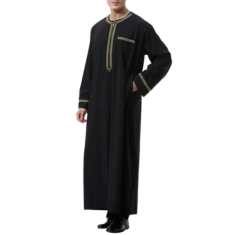 Muslim Islamic Clothing Men Jubba Thobe Print Zipper Kimono Long Robe Saudi Musulman Abaya Kaftan Islam Dubai Arab Dressing