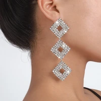 shiny rhinestone three squares pendant drop earrings wedding jewelry for women luxury crystal multilayer long dangle earrings