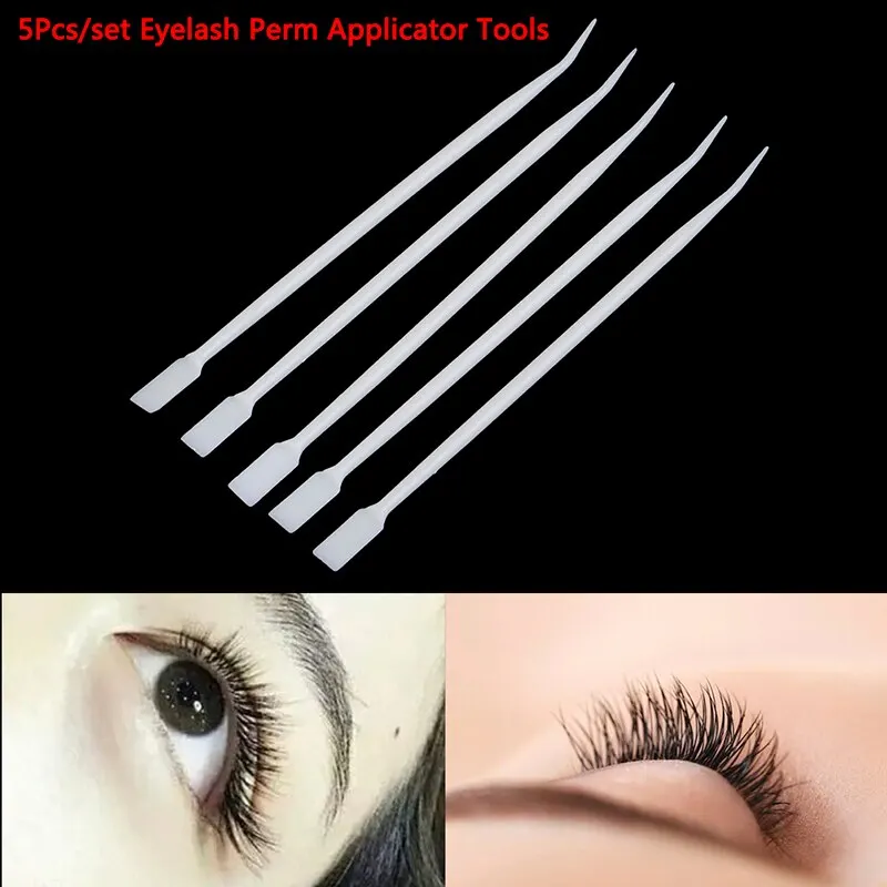 

5Pcs 2 Way Plastic Fake Eyelash Perming Stick Tool False Eyelash Tweezers with Hot Glue Spoon Fake Eye Lash Applicator Eyelash