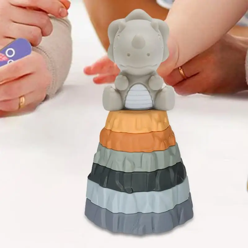 Силиконовые штабелируемые чашки динозавр вулкан игрушки башня для раннего