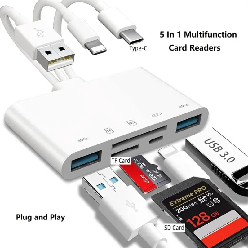 

5-в-1 мультипортовый концентратор Type-c/адаптер Lightning-USB для Apple Android Phone OTG компьютера ноутбука устройства адаптер