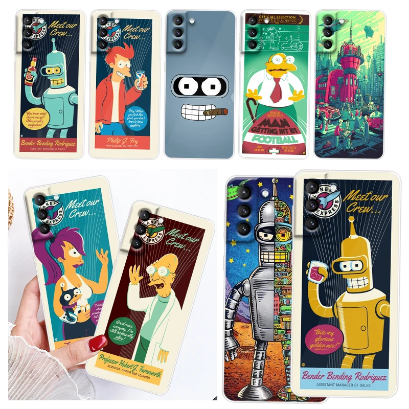 

Disney Futurama Bender Phone Case Transparent For Samsung Galaxy S22 S21 S20 FE S10 S10E S9 S8 Plus Ultra Pro Lite S7 Edge