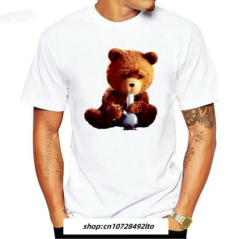 

Mens clothing Men's T shirt Cartoon Fun Ted Bear Smoking Bong Cotton Crew Neck Zz Mens Short fashion summer T shirt men-4865A