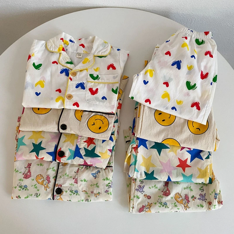 

Baby Girl Home Clothing Sets Summer Fashion Print Short Sleeve Pajamas Suit for Children Cotton Kids Clothes Boys Loungewear