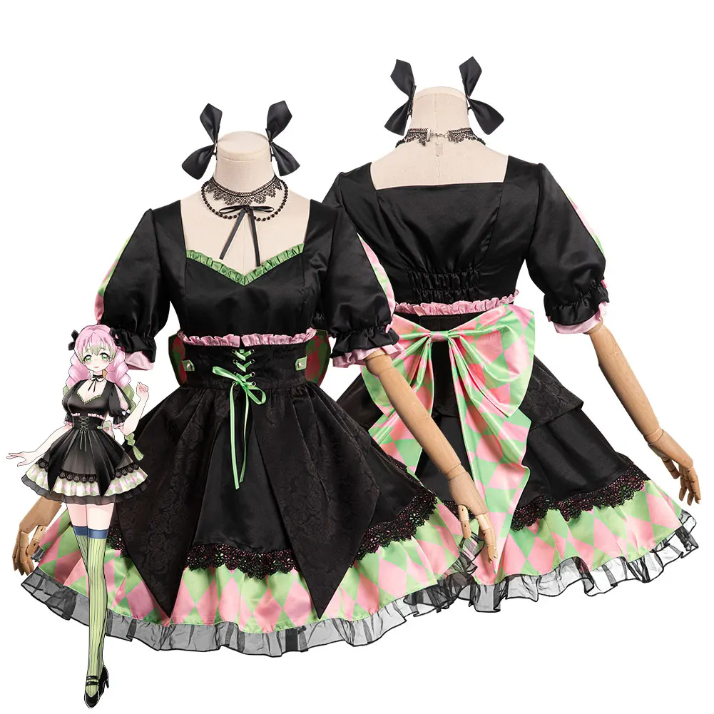 

Cosplay Demon Slayer Kanroji Mitsuri Costume for Women Gothic Lolita Maid Dress Uniform Halloween Suit for Girls Female Cosplays