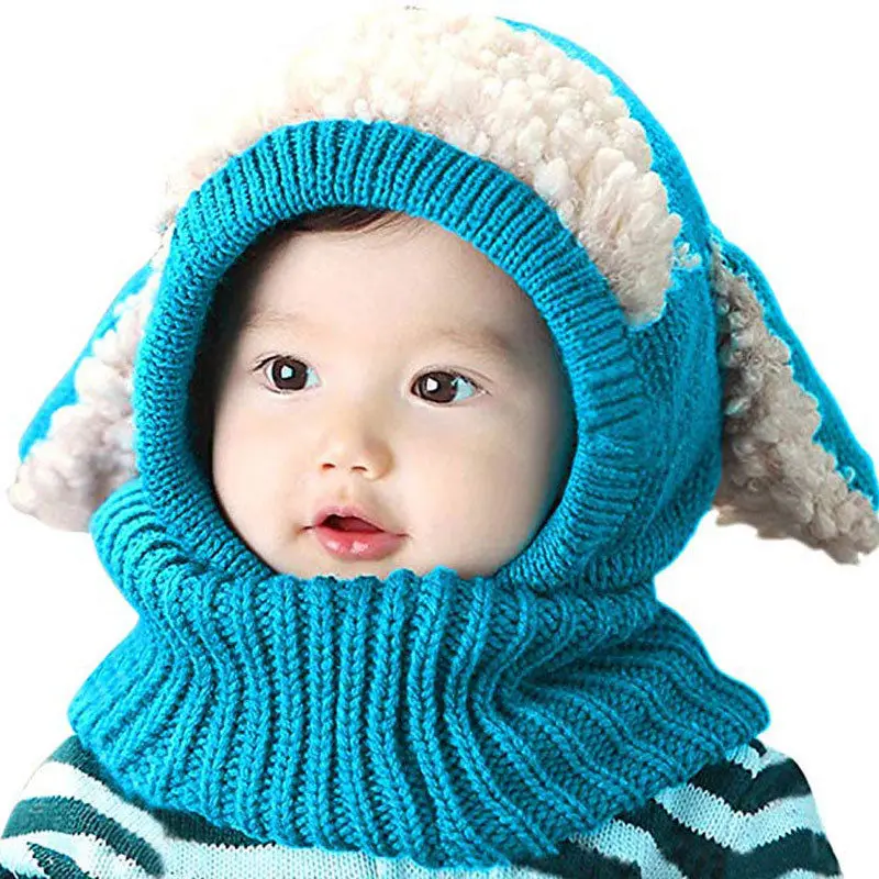 

0-36Months Hats Autumn Winter Warm Cute Baby Knit Beanie Sheep Hat Cotton Cartoon Scarf Earflap Knitted Cloaks Woollen Caps