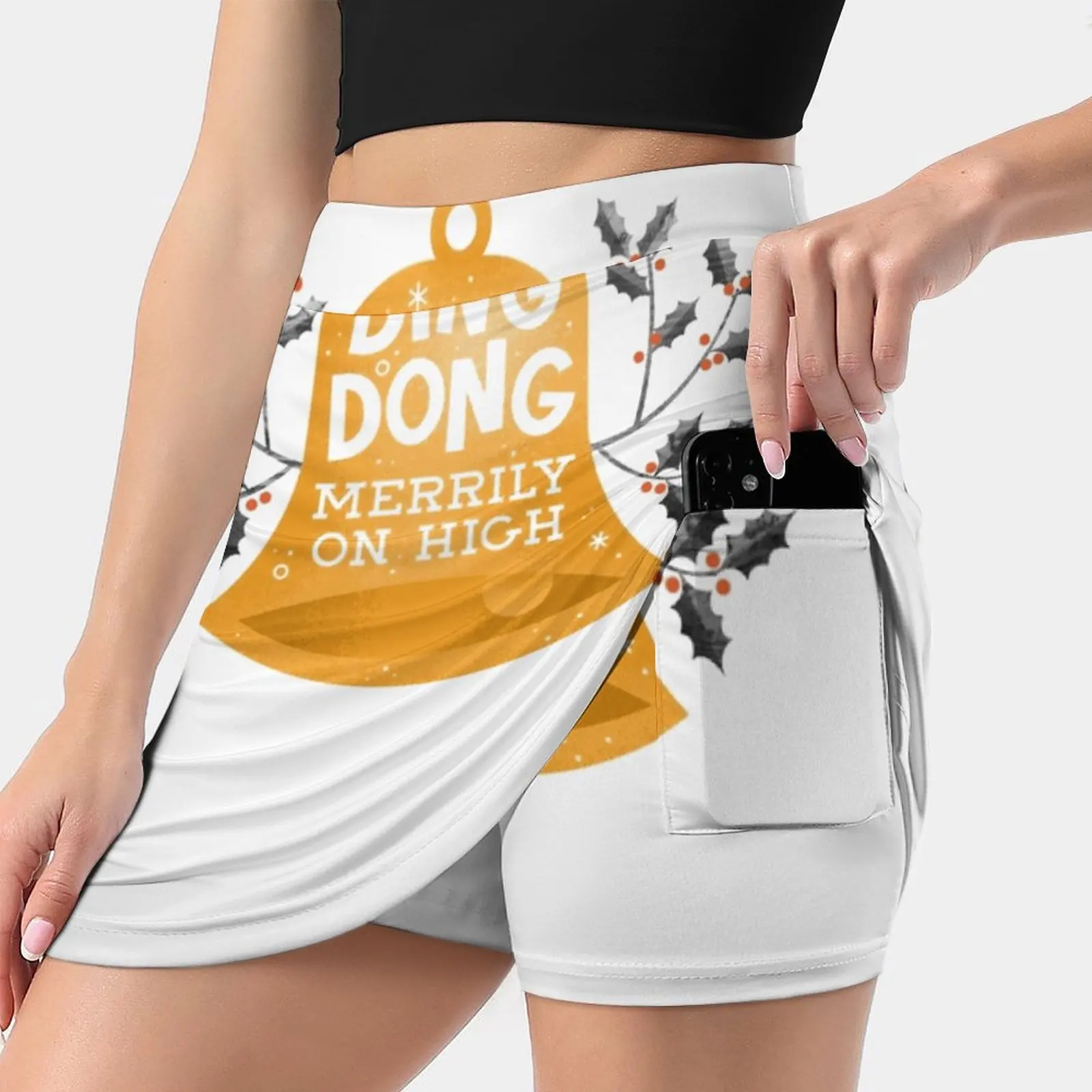 Женская Двухслойная юбка-мини Ding-Dong, черная короткая спортивная юбка-мини с принтом, с колокольчиком, для рождества, 2019