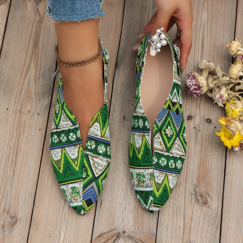 

Shoes Female 2023 Fashion Pointed Toe Women's Flat Shoes Ethnic Style Printed Autumn Women Shoes Plus Size Casual Single Shoes