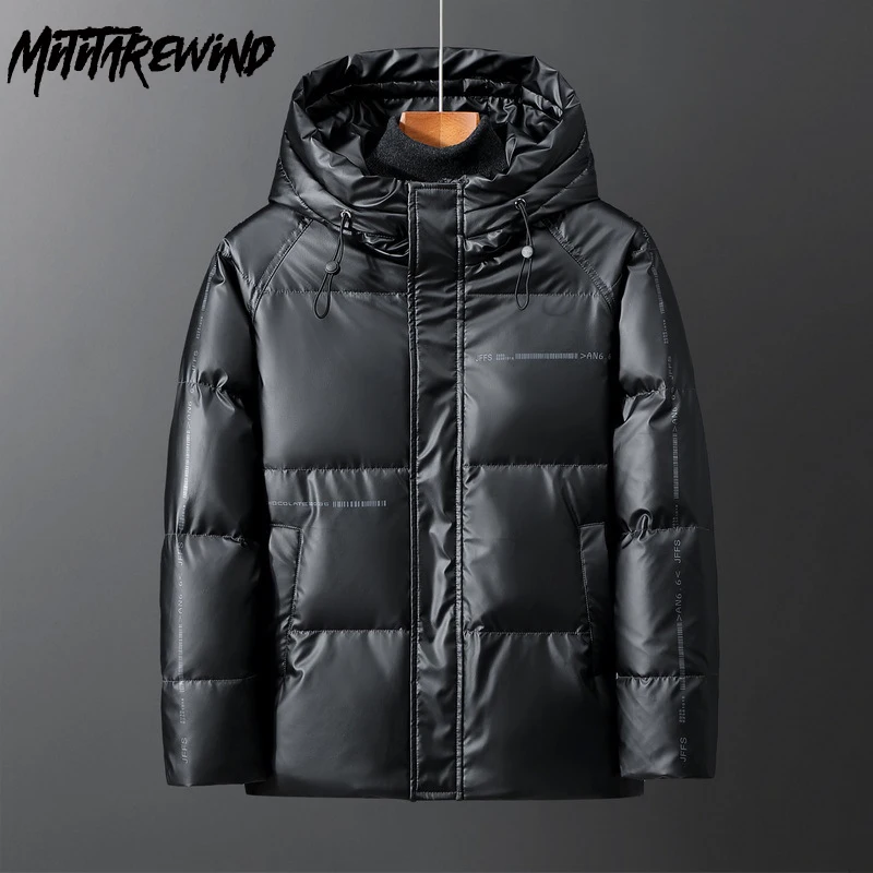 

Autumn Winter Parkas Men Puffer Jacket White Duck Down Jacket Men Outdoor Fashion PU Leather Windbreakers Down Coat Women M-XXXL