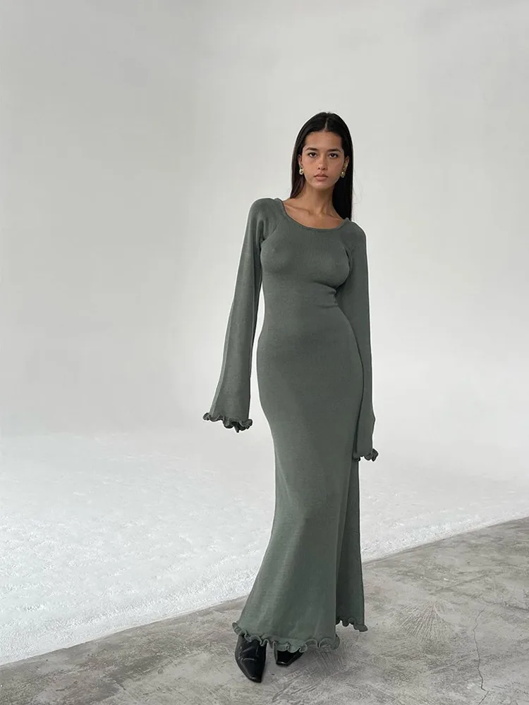 Женское сексуальное однотонное Хлопковое платье макси элегантное с круглым