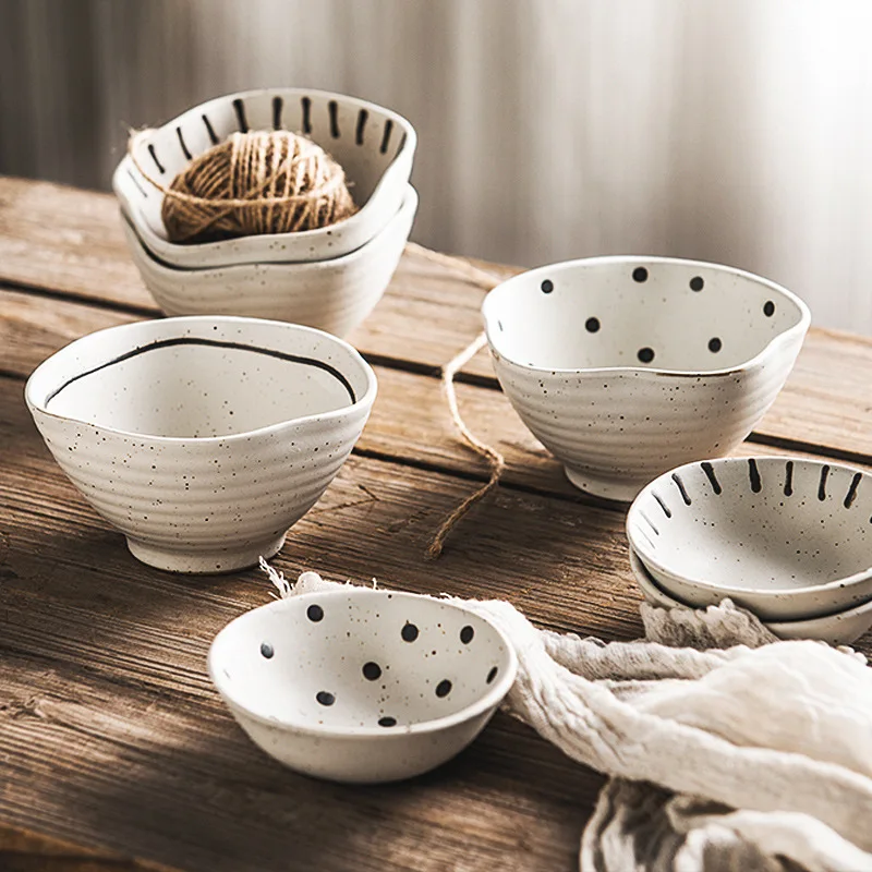 

1PC Japanese Style Ceramic Retro Hand-painted Rice Soup Ramen Vegetable Bowl Round Dinner Plate Small Sauce Dish Tableware Set