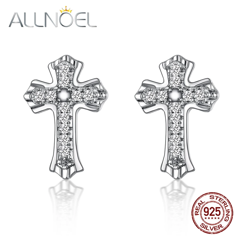 

ALLNOEL, Стерлинговое Серебро, Настоящее серебро 925 пробы, серьги-гвоздики для девочек, крест, циркон, инкрустация, маленькие серьги, женские тре...