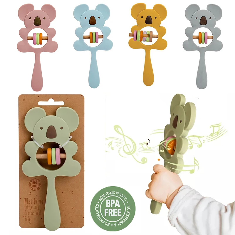 

1PCS Silicone Teether Koala Elephant Handbells Rattles BPA Free Rodents Teething Necklace Food Grade Infant Chewable Baby Toys