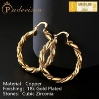 vintage twisted big circle hoop earrings for women retro gold color geometric round copper 18k gold plating exaggerated earrings