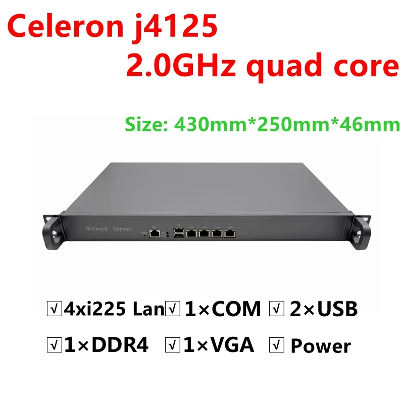 Сетевой серверный брандмауэр Intel Celeron J1900 J4125 4 LAN 1U с креплением на стойку Pfsense Openwrt