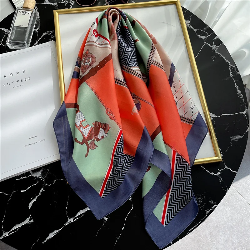 

Шаль в виде классического лошади, шелковый шарф на голову для женщин, винтажные банданы, атласный шарф для волос, Шелковый платок, квадратны...