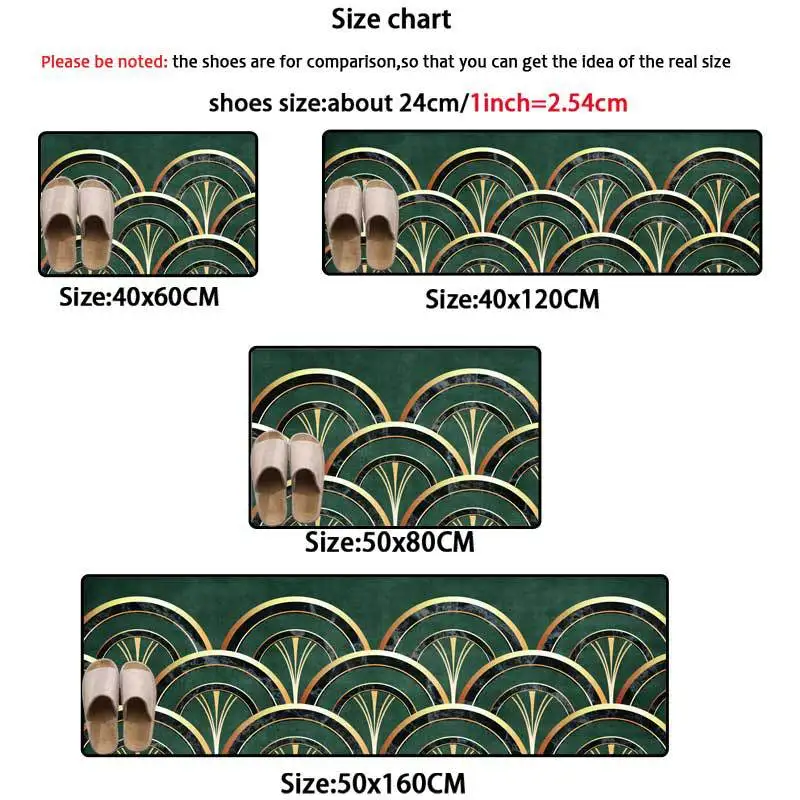 Простой Мраморный геометрический черный и белый зеленый кухонный коврик фотомат