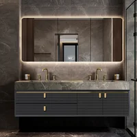One Basin Bathroom Storage Cabinet with Smart Mirror Sink Double Basin Sink Nordic Home Furniture Modern Black Washroom Toilet