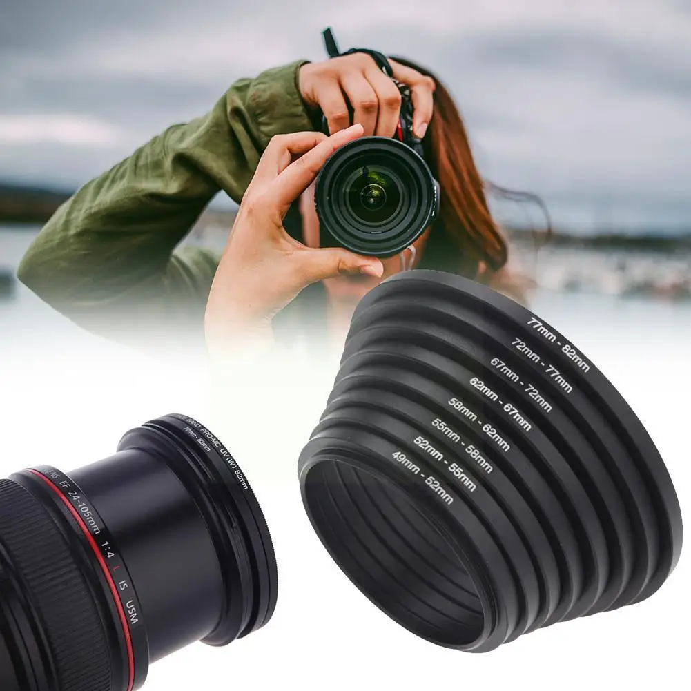 

7pcs Lens Adapter Filter Set Metal Step Up Rings 49-52-55-58-62-67-72-77mm Aluminum Lens Ring Adapte 49-77mm A1m5 Universal E8j2