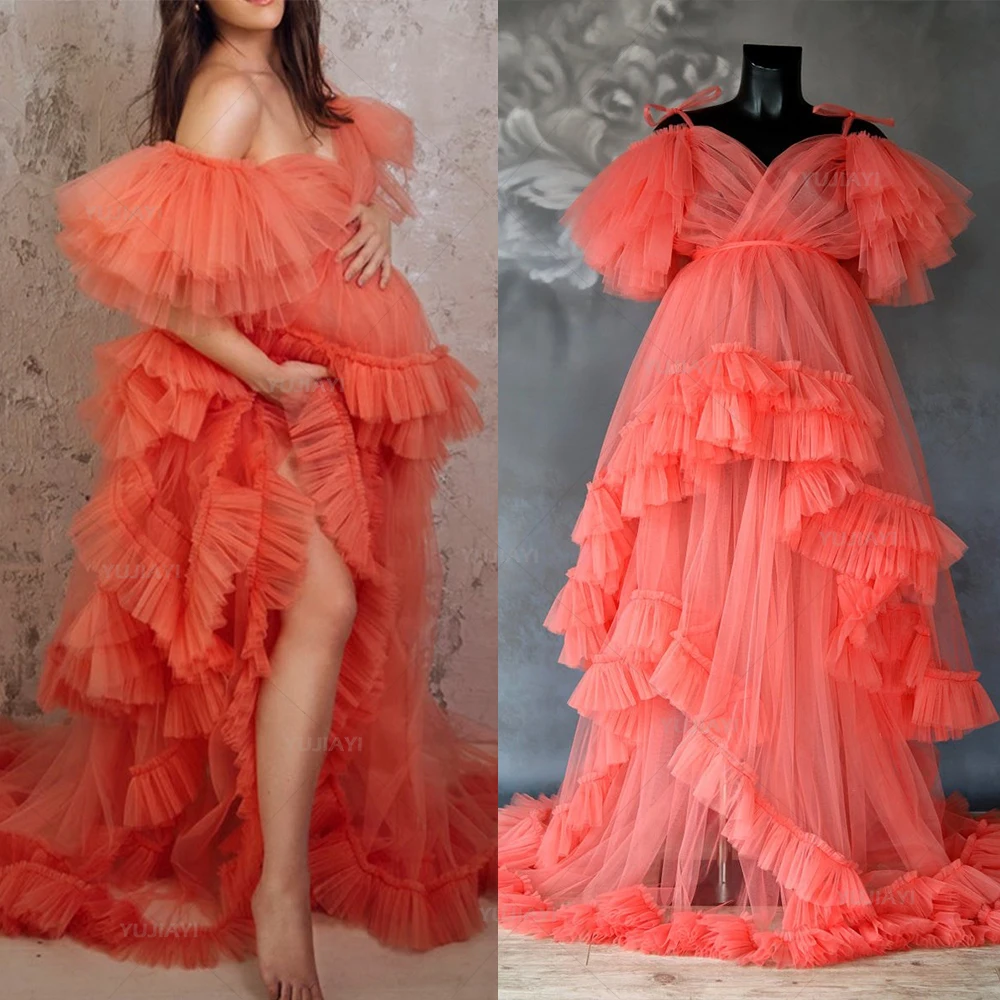 

Ruffles Women Dresses for Photoshoot Tiered Skirts Maternity Robes Puffy Gown Sleepwear Fluffy Tulle Boudoir Lingerie Nightwear